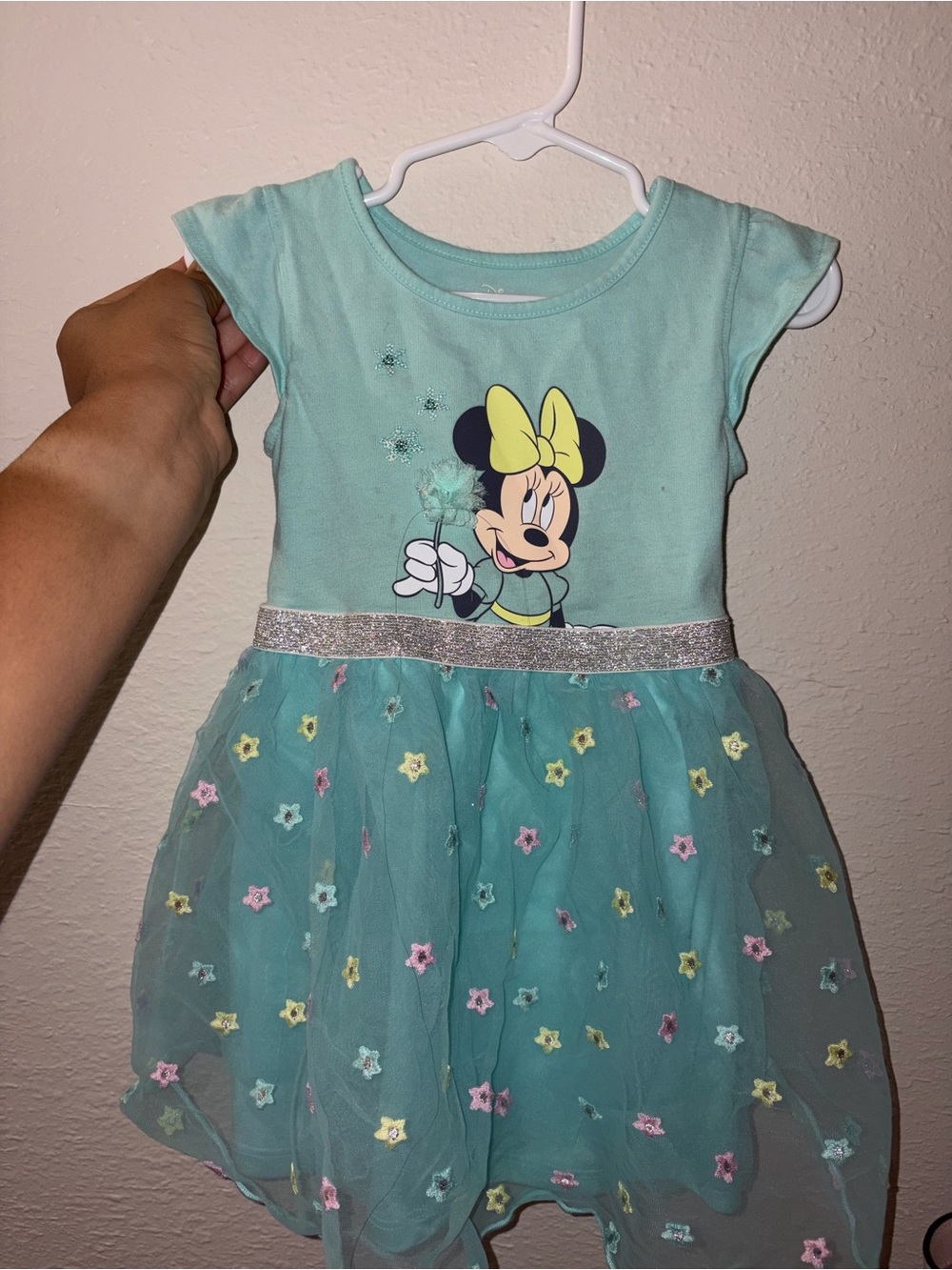 Disney Mint Minnie Mouse Tulle Dress with Yellow Bow Accent